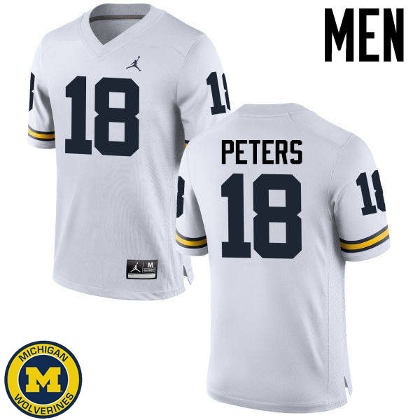 Mens Michigan Wolverines #18 Brandon Peters White Official Game Jersey